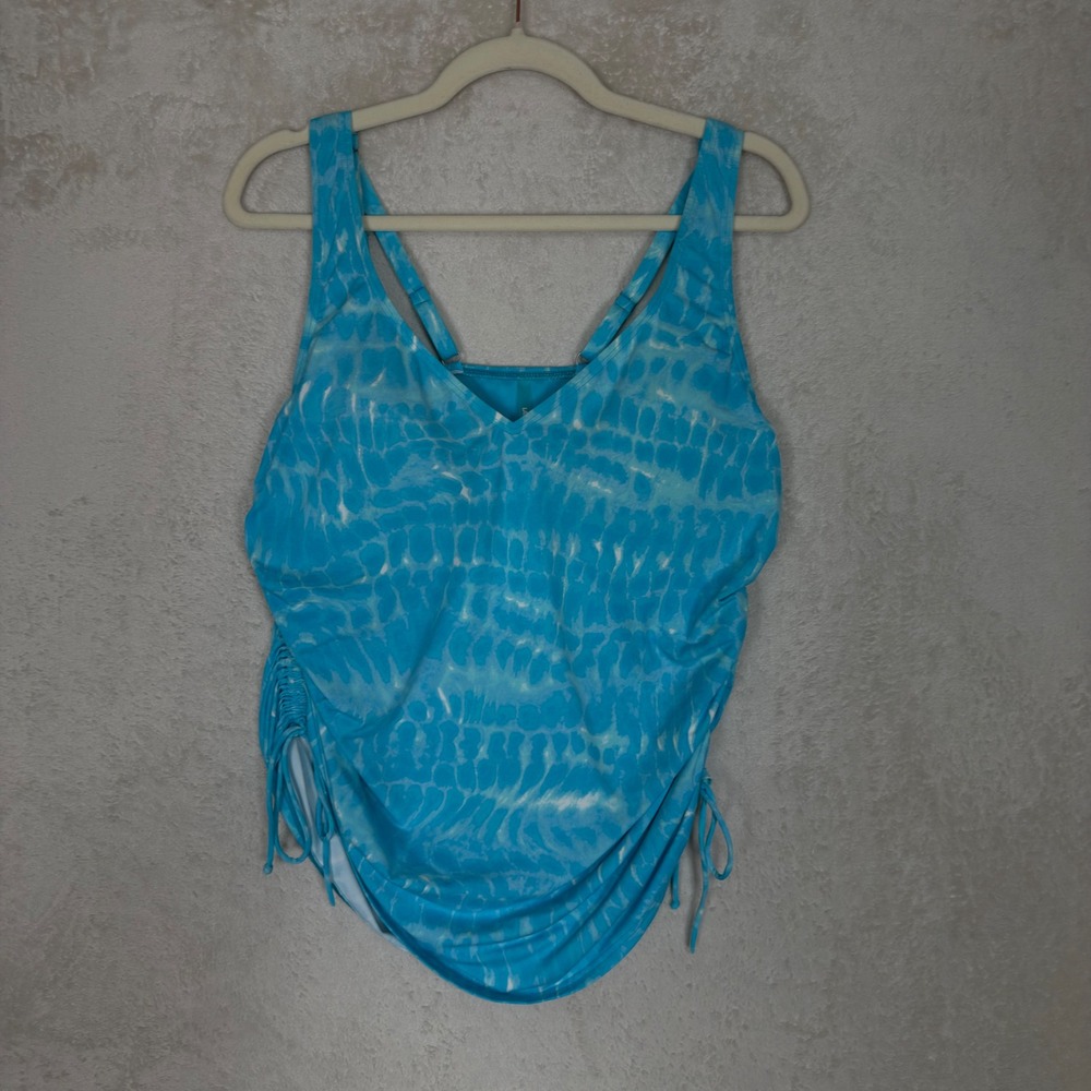 Lands End Womens Size 14 Blue Tie Dye Underwire Ruched Tankini Swim Top